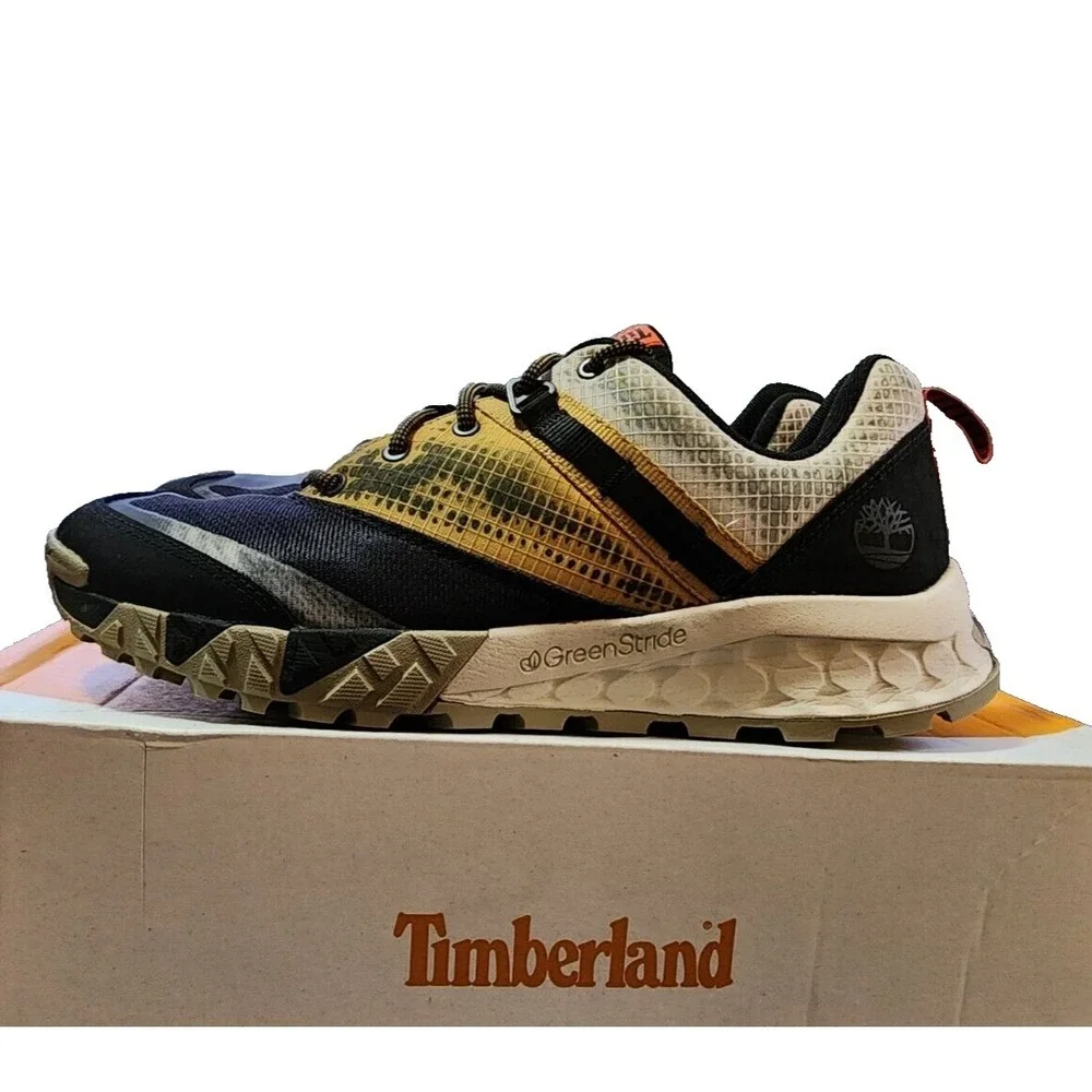 Timberland® (Men's‎ 9 M) Trailquest™ Low Hiking Shoes in Black Mesh With Wheat